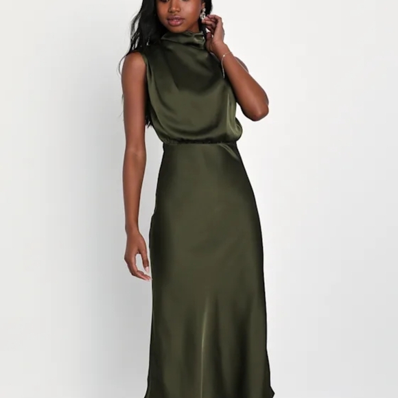 Lulus Dresses & Skirts - Lulu's Satin Olive Midi Dress